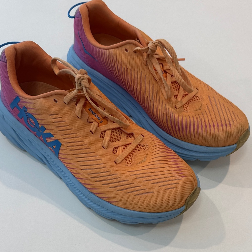 Hoka Orange and Blue Gradient Running Shoes
